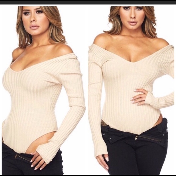 Fernweh Boheme Tops - Beige on or off shoulder bodysuit